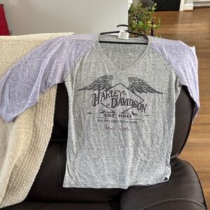 Harley-Davidson Heather Gray and Lavender Raglan Top